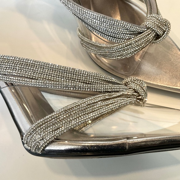 ZARA Heels Clear Sparkling Rhinestone Accent Straps Pointed Toe Size 9 - Picture 2 of 11